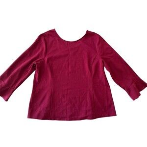 Talbots Knit Blouse Size XL Crimson Ruby Red Burgundy Flared Long Sleeve‎ Top